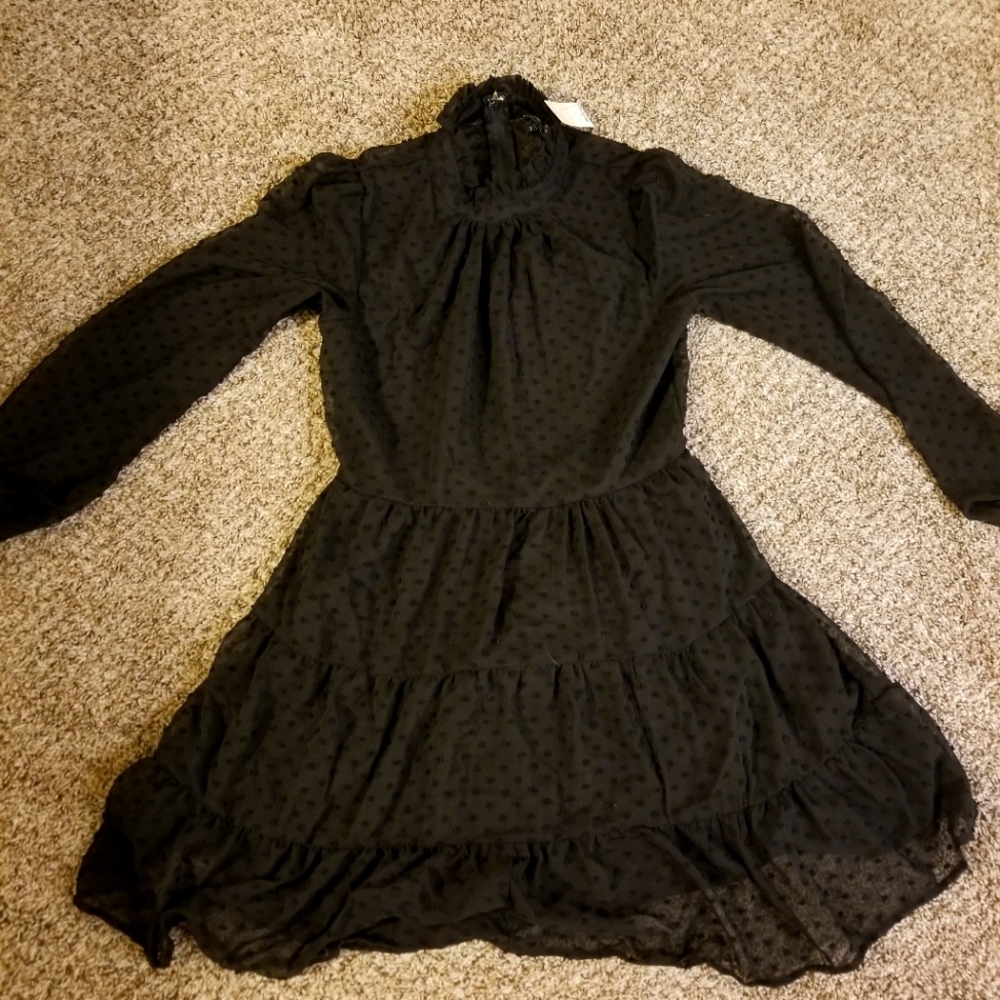 Trixxi black mock neck Swiss dot sheer long sleeve dress size medium